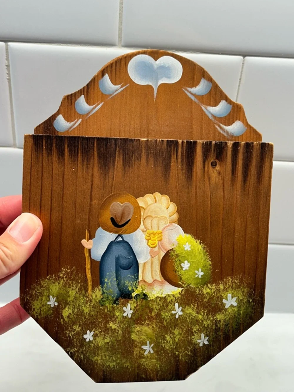 Vintage Hand-Painted Wooden Wall Pocket